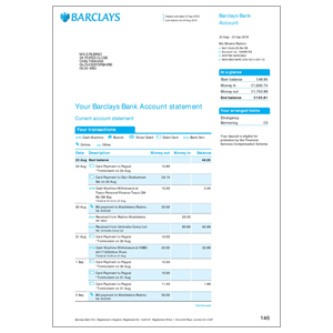 Example clear bank statement photograph