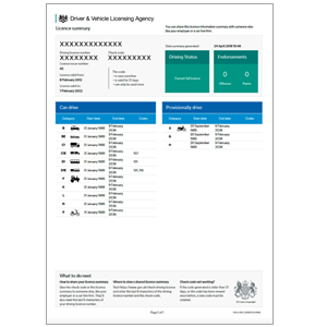 Example DVLA driving record saved as a PDF