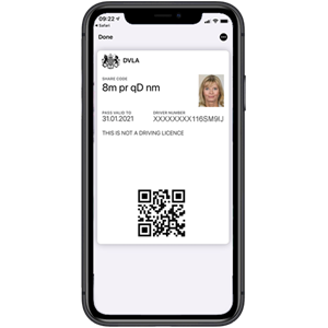 Example mobile DVLA driving record with QR code