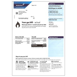 Example clear utility bill photograph
