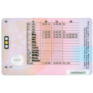 Driving licence with the whole document visible