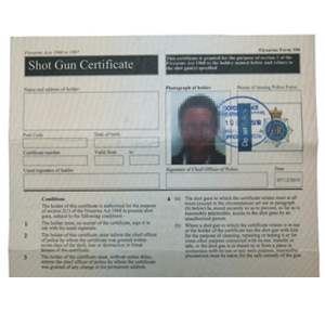 Example photographic shotgun certificate